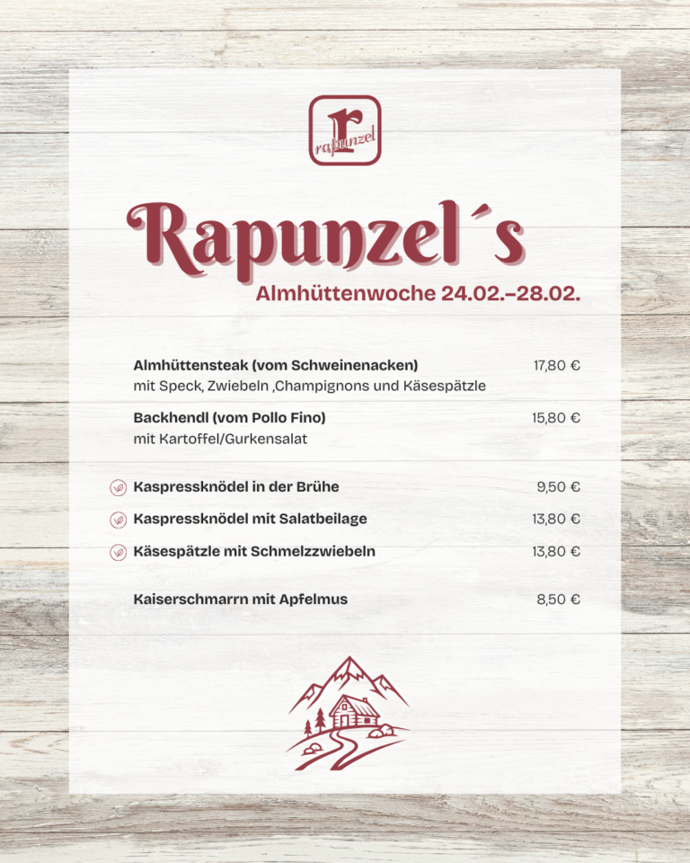 Speisekarte für Almhütte Rapunzel